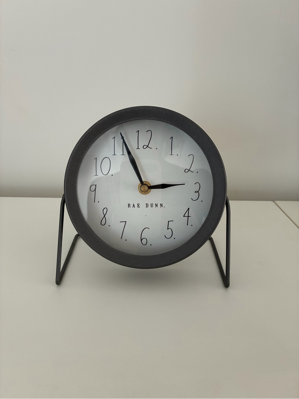 Rae Dunn Round Table Clock with Metal Stand Gray with White Face